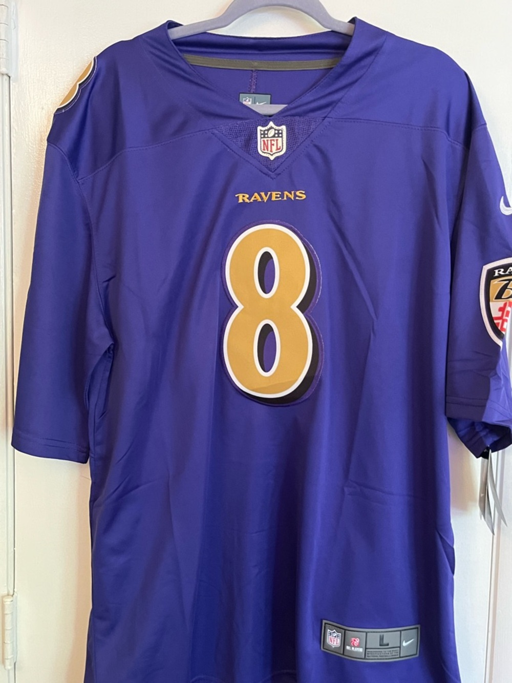 NWT Lamar Jackson #8 Baltimore Ravens Purple Jersey Men's Stitched, Size Large
